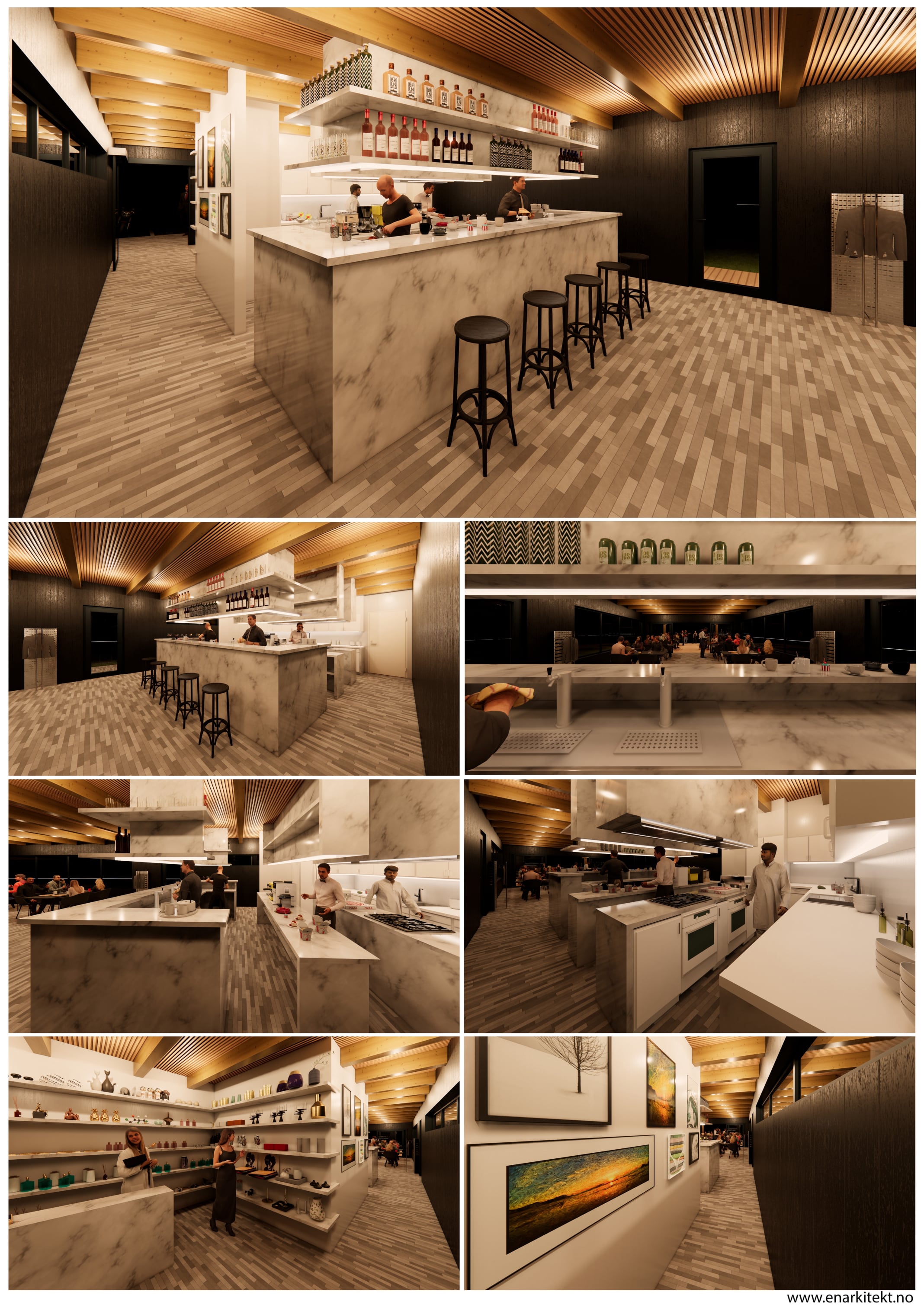 Roadside restaurant, cafe, restaurant, observation deck, Interior night