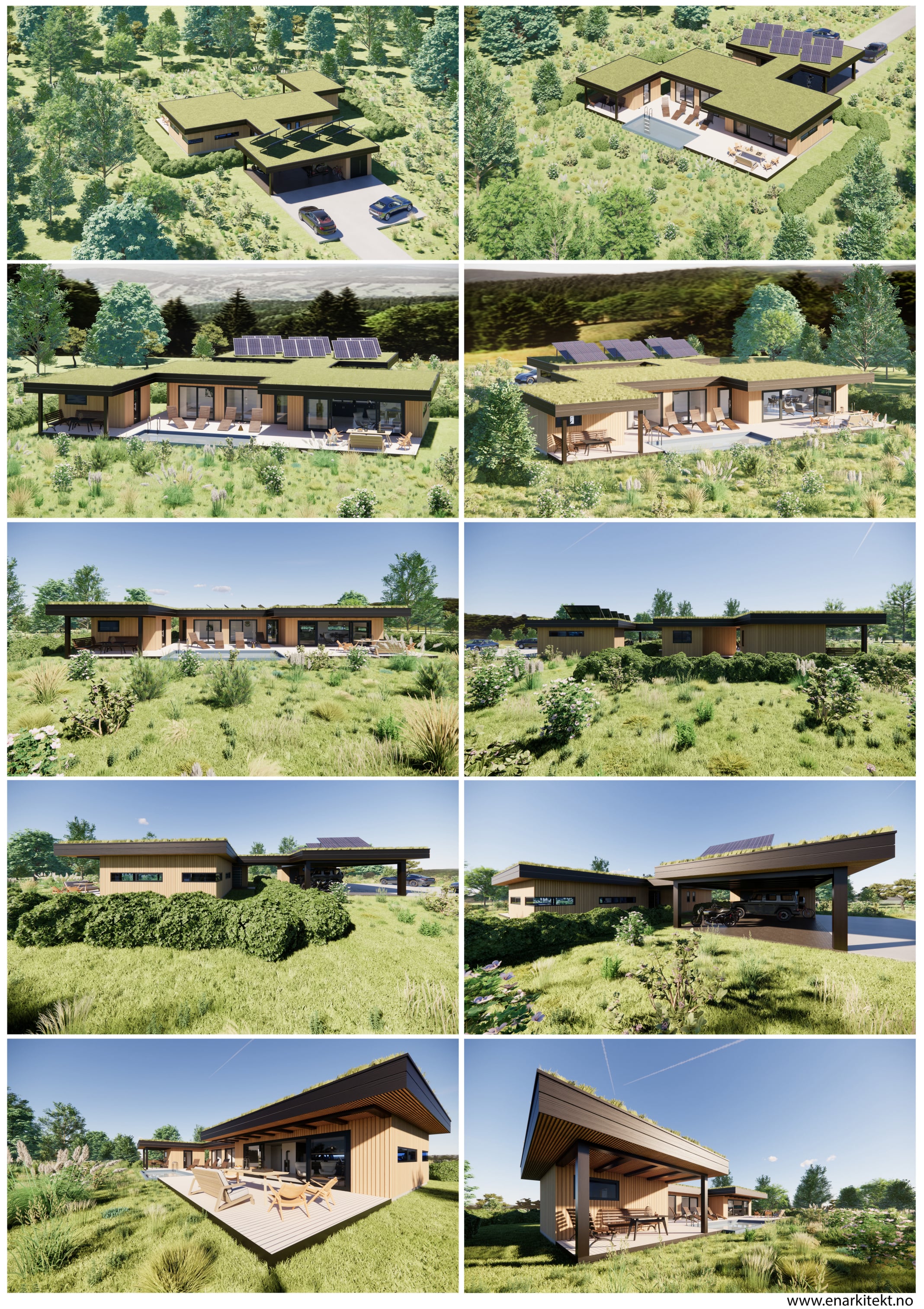 Villa with pool outside exterior presentation - architect Tadas Petrauskas