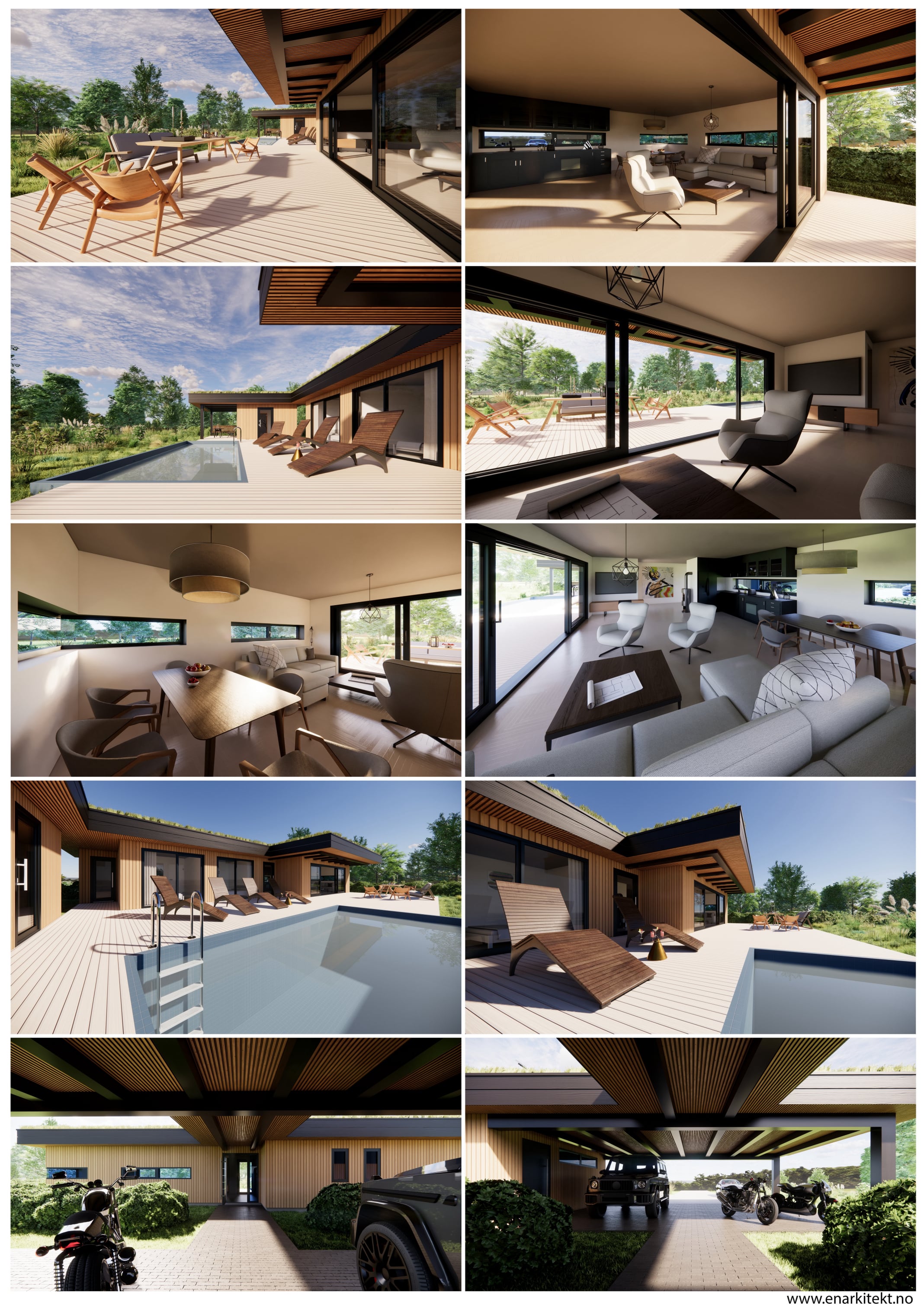 Villa with pool outside interior presentation - architect Tadas Petrauskas